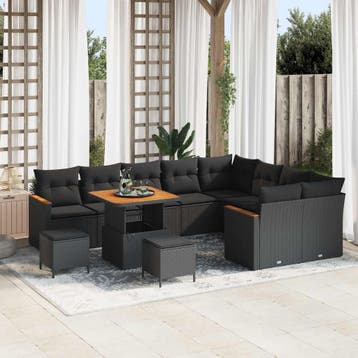 vidaXL Tuin Sofa Set 12 st 9-Aantal zitplaatsen Zwart Poly, Verzenden, Nieuw, Rotan, 2 zitplaatsen