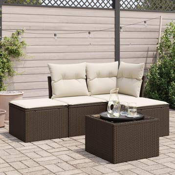 vidaXL 5-delige Loungeset met kussens poly rattan bruin, Verzenden, Nieuw, Loungeset