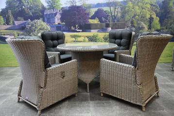 Marina Riccione dining tuinset 110 cm rond 5-delig grijs, Ophalen of Verzenden, Nieuw, Wicker