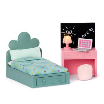 Lundby poppenhuis tienerkamer set met bed, bureau en LED-..., Ophalen of Verzenden, Nieuw