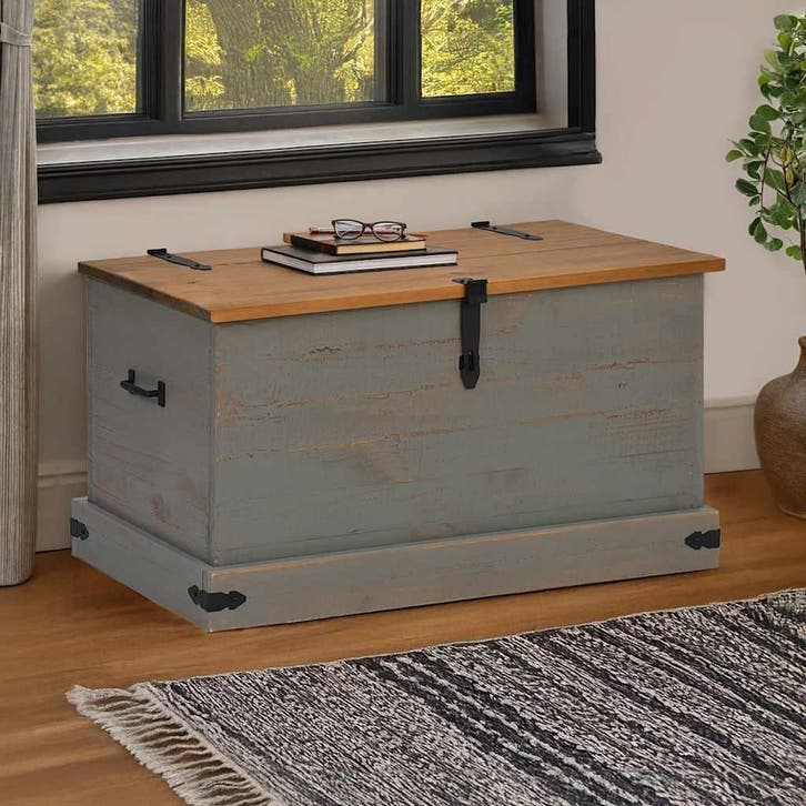 vidaXL Opbergkist HALDEN grijs 91x48x47 cm massief, Huis en Inrichting, Woonaccessoires | Kisten, Nieuw, Verzenden
