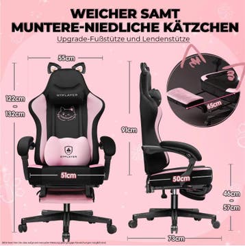 Gamingstoel met Kattenoren en Voetensteun Fluweel 150 kg, Verzenden, Nieuw