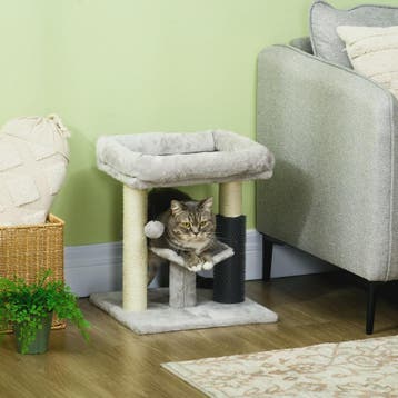 Kleine Kattentoren met Krabpaal en Hangbal - 48 cm Hoog - Gr