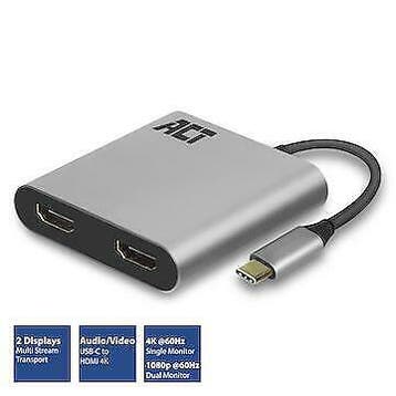 ACT | Docking | Adapter | USB-C | 2 x HDMI | 4K | Space Gray, Verzenden, Nieuw