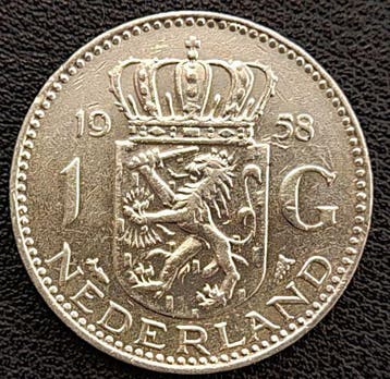 Nederlandse zilveren Gulden 1958, Verzenden, Koningin Juliana, Losse munt, Zilver