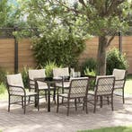 vidaXL Tuin eettafelset met kussen 7 pcs Bruin poly rattan, Verzenden, Nieuw, Rotan, 7 zitplaatsen