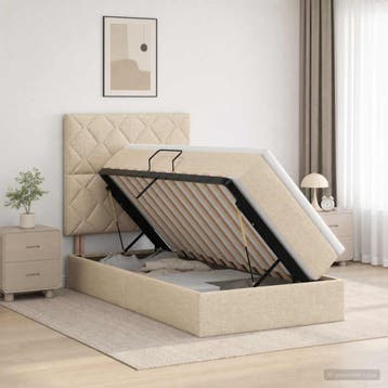 vidaXL Opslag bed met matras met opslag Crèmekleurig 90 x, Huis en Inrichting, Slaapkamer | Bedden, Eenpersoons, Verzenden, Nieuw