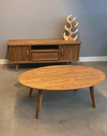 Ovale salontafel met retro poten -  130 cm x 80 cm, Huis en Inrichting, Ophalen of Verzenden, Nieuw
