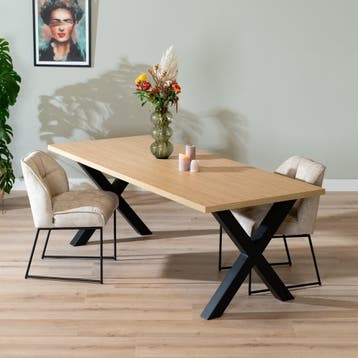 50% Korting: Eettafel Bodo melamine eiken 220 x 90 cm, Huis en Inrichting, Ophalen, Zo goed als nieuw, Rechthoekig, Industrieel, Modern