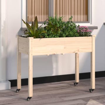 vidaXL Plantenbak op wieltjes 118x59x80 cm massief vurenhout, 100 cm of meer, Verzenden, Nieuw, 60 cm of meer