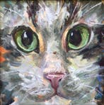 Borgen Lindhardt (1974) - Close-up katje, Antiek en Kunst, Kunst | Schilderijen | Klassiek