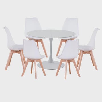Nordic Ronde Eetkamertafel met 6 Stoelen - Stijlvol en Comfo, Verzenden, Nieuw