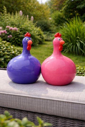 Beeld, set of 2 balloon chickens - 23 cm - polyresin