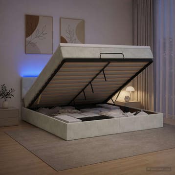 vidaXL Ottoman Bed met Matrassen en LED Lichtgrijs 140 x 200, Verzenden, Nieuw, Stof