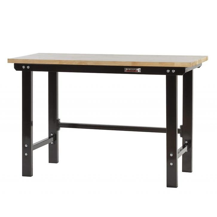 Werkbank zwart 150 cm met hardhouten blad - open model, Doe-het-zelf en Verbouw, Werkbanken, Ophalen of Verzenden