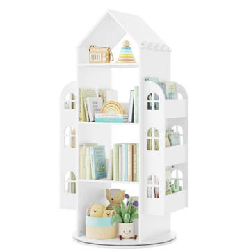 Huisvorm Kinderkast – Roterende Boekenkast van Houten Wit, Verzenden, Nieuw, Met plank(en)