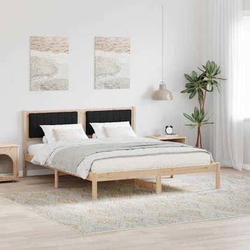 vidaXL Bedframe met Gevoerd Hoofdgedeelte Zwart 160 x 200 cm, Verzenden, Nieuw, Bruin, Hout