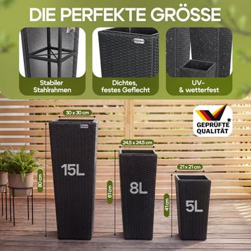 Polyrattan Bloempot Set van 3 Zwart (Plantenbakken), Verzenden, Nieuw