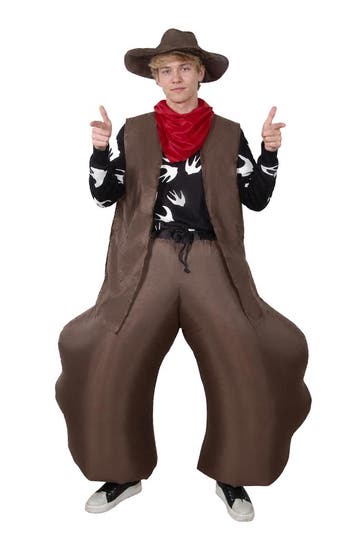 KIMU® Opblaas Kostuum Cowboy Western Opblaasbaar pak Cowboyp, Carnaval, Nieuw, Overige maten, Ophalen of Verzenden