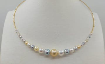 Halsketting - 18 karaat Geel goud - 3×10 mm Akoya parels, Sieraden, Tassen en Uiterlijk, Nieuw