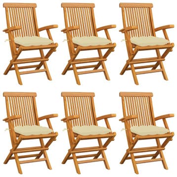 vidaXL Klapstoelen met crèmekleurige kussens, 6 stuks,, Verzenden, Nieuw, Teakhout
