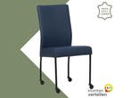 Leren eetkamerstoel Comfort met wieltjes - Hermes Kobalt, Blauw, Nieuw, Leer, Ophalen of Verzenden