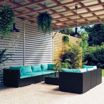 vidaXL 8-delige Loungeset met kussens poly rattan zwart, Verzenden, Nieuw, Loungeset
