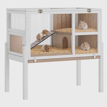 Houten Knaagdierkooi met Standaard, Helling en Schuilhuisje, Dieren en Toebehoren, Verzenden, Nieuw