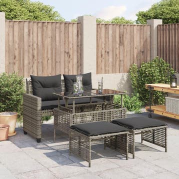 vidaXL 4-delige Loungeset met kussens poly rattan en glas, Verzenden, Nieuw, Loungeset
