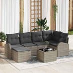 vidaXL Tuinbankenset 7 pcs Lichtgrijs poly rattan, Verzenden, Nieuw, Rotan, 7 zitplaatsen