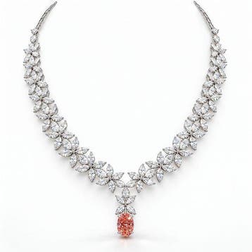 Halsketting - 18 karaat Witgoud - 25.45ct. tw. Roze Diamant, Nieuw