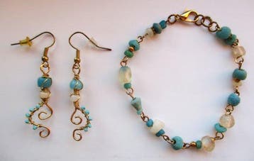 Oud-Romeins Glas Turquoise kralen oorbellen en armbandset -