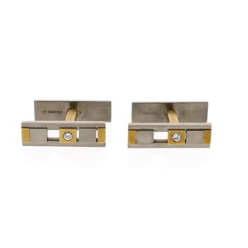 Manchetknopen; diamant 0,07 ct.; 18 karaat geelgoud en pa..., Ophalen of Verzenden, Gebruikt, Goud