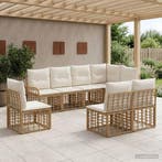 vidaXL Buiten bankenset 8 pcs Natuurlijk en Crème Wit, Tuin en Terras, Tuinsets en Loungesets, Verzenden, Nieuw, Rotan, 8 zitplaatsen