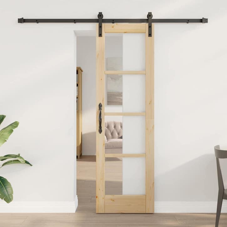 vidaXL Schuifdeur ORKDAL Natuurlijk en Zwart 61 x 198,5 cm, Doe-het-zelf en Verbouw, Deuren en Horren, Nieuw, Verzenden