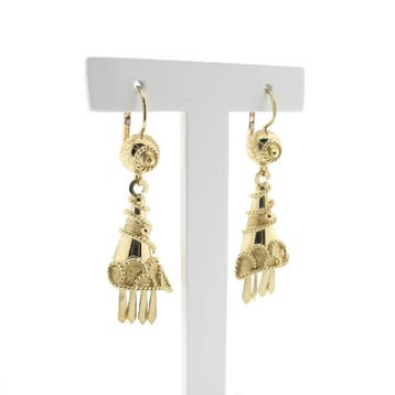 Oosterse gouden oorbellen met filigrain streng, Ophalen of Verzenden, Gebruikt, Goud, Goud
