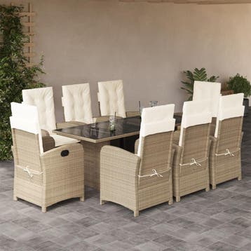 vidaXL 9-delige Tuinset met kussens poly rattan beige, Verzenden, Nieuw, 8 zitplaatsen, Tuinset