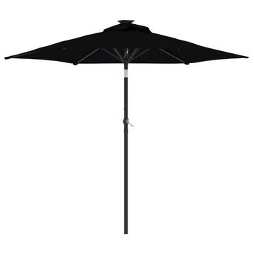 vidaXL Parasol met LEDs en stalen paal 225x225x212 cm zwart, Verzenden, Nieuw, 2 tot 3 meter