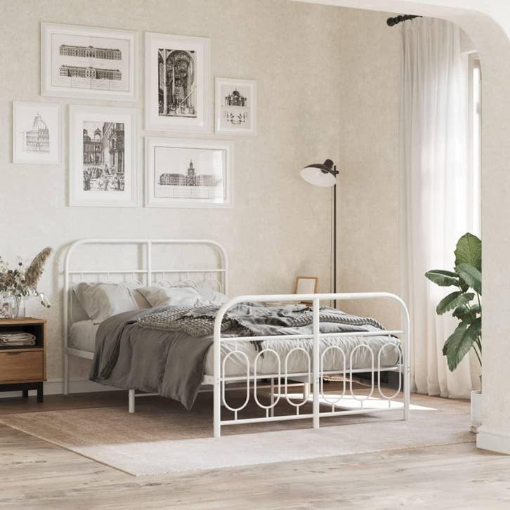 vidaXL Bedframe met hoofd- en voeteneinde metaal wit 120x200, Huis en Inrichting, Slaapkamer | Bedden, 120 cm, 200 cm, Wit, Twijfelaar