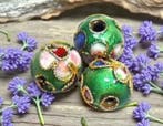1 x Handgemaakte ronde cloisonné kraal ca. 8 mm – donkerg, Ophalen of Verzenden, Nieuw, Kraal
