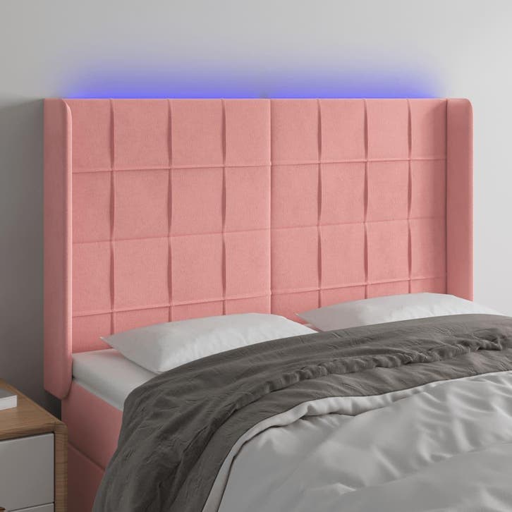 vidaXL Hoofdbord LED 147x16x118/128 cm fluweel roze, Huis en Inrichting, Slaapkamer | Bedden, Nieuw, Stof, Verzenden