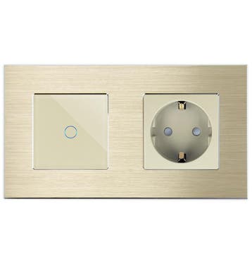 TOUCH SCHAKELAAR + WANDCONTACTDOOS | ALUMINIUM | GOUD, Ophalen of Verzenden, Nieuw, Schakelaar