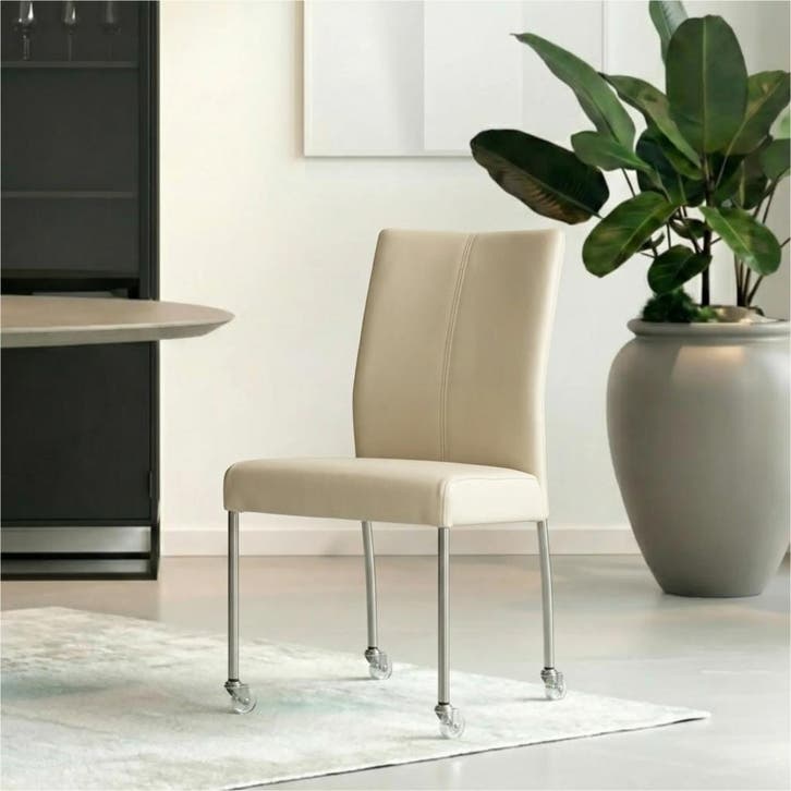 Set van 8 Leren eetkamerstoelen Comfort met wieltjes -, Huis en Inrichting, Stoelen, Nieuw, Leer, Ophalen of Verzenden