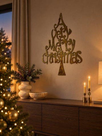 Reliëf, Grote metalen wanddecoratie in kerstboom vorm– “A