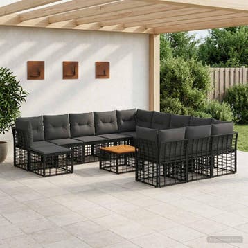 vidaXL Buiten bankenset 13 pcs Zwart en Donkergrijs, Verzenden, Nieuw, Rotan, 3 zitplaatsen
