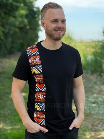 T-shirt met Afrikaanse print details - oranje bogolan band -, Ophalen of Verzenden, Nieuw