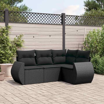 vidaXL 4-delige Loungeset met kussens poly rattan zwart, Verzenden, Nieuw, Loungeset
