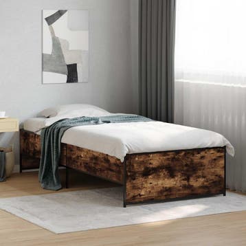 vidaXL Bedframe Gerookt eiken 80 x 200 cm Bewerkt hout, Eenpersoons, Bruin, Verzenden, Nieuw