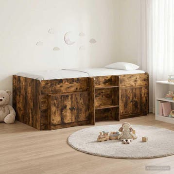 vidaXL Loft Bed Frame met Kast 3 st Gerookt eiken Bewerkt, Verzenden, Nieuw, Bruin, Hout