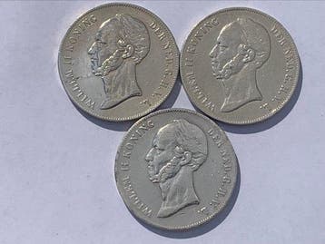 Nederland. Willem II. 2 1/2 Gulden 1847, 1848 en 1849